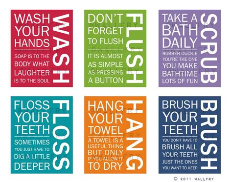 FULL SET of 6 Bathroom art prints. Bathroom Rules. Kids