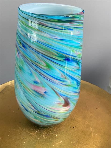 Vintage Tozai Turquoise and Blue Swirl Handmade Glass Vase - Etsy