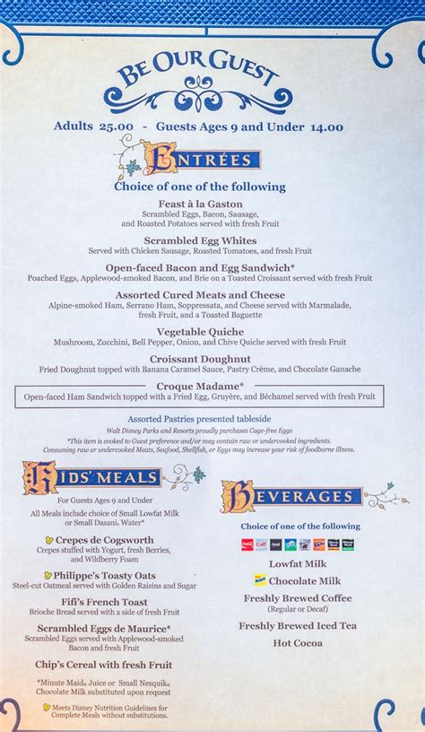 Be Our Guest Prix Fixe Dinner Menu Review at Disney’s Magic Kingdom ...