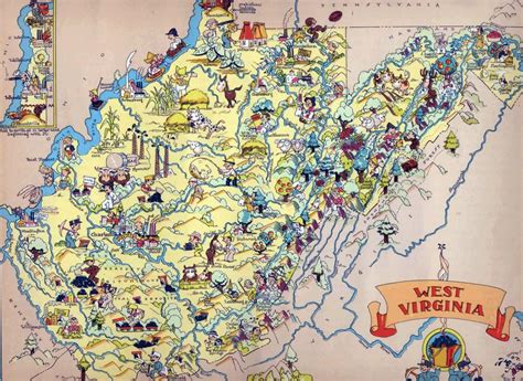 Large tourist illustrated map of the state of West Virginia | West ...