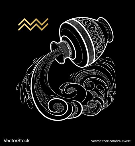 Zodiac sign aquarius isolated on black background Vector Image