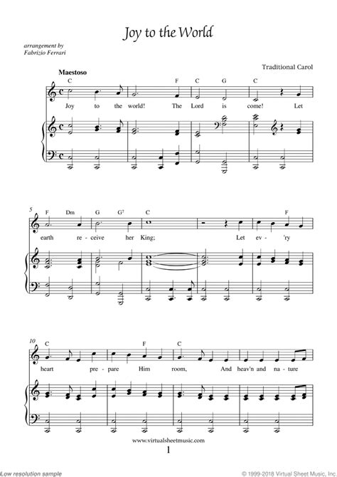 Download and Print top quality Joy to the World sheet music for piano, voice or other ...