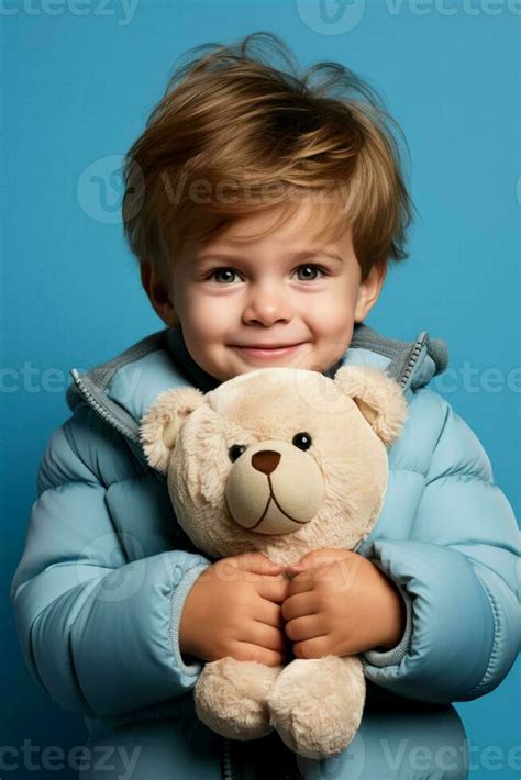 A child clutching a comfort toy tightly isolated on a blue gradient background 29286129 Stock ...