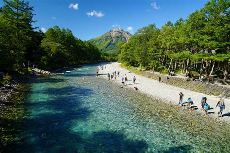 Hiking in beautiful Kamikochi mountain valley in Japan alps