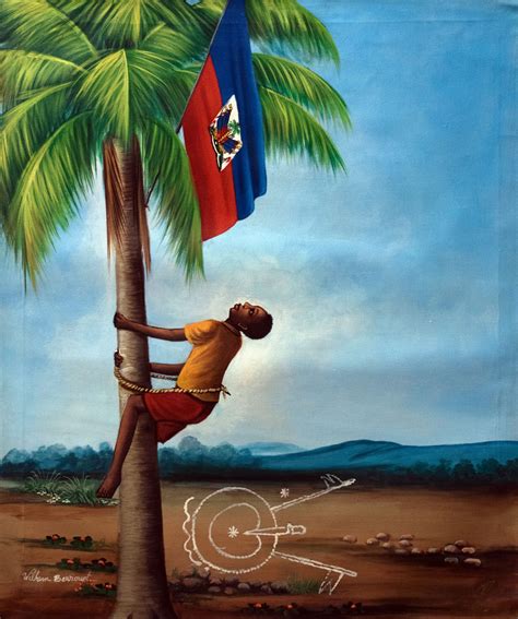 Haitian Flag with Vévé and Boy Climbing Tree • Stokes Haitian Art