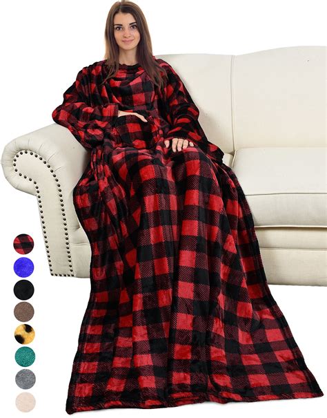 Flyingstar Blanket with Sleeves and Pocket, Wearable Throws Blanket, Robe for Women and Men 73 ...