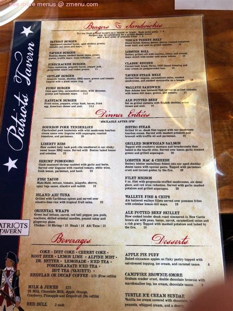 Online Menu of Patriots Tavern Restaurant, Stillwater, Minnesota, 55082 ...