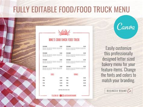 Food/seafood Style Food Truck Menu - Etsy