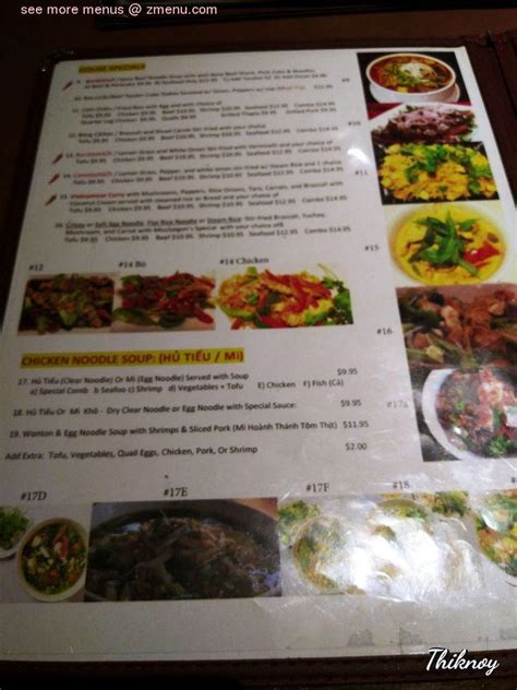 Menu at Miss Saigon restaurant, Nashville