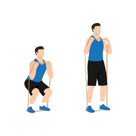 Man doing Banded front squat Resistance band exercise. Flat vector illustration isolated on ...