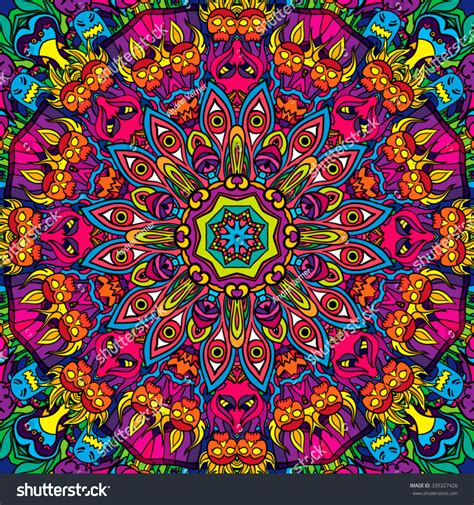 60s Hippie Psychedelic Art Seamless Pattern Stock Vector 335327426 ...