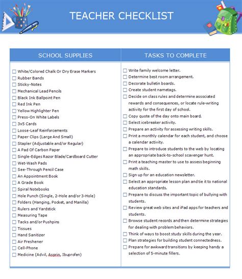 Teacher Checklist Template