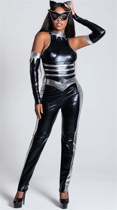 Powerful Panther Costume, Black Panther Catsuit Hero Costume - Yandy.com