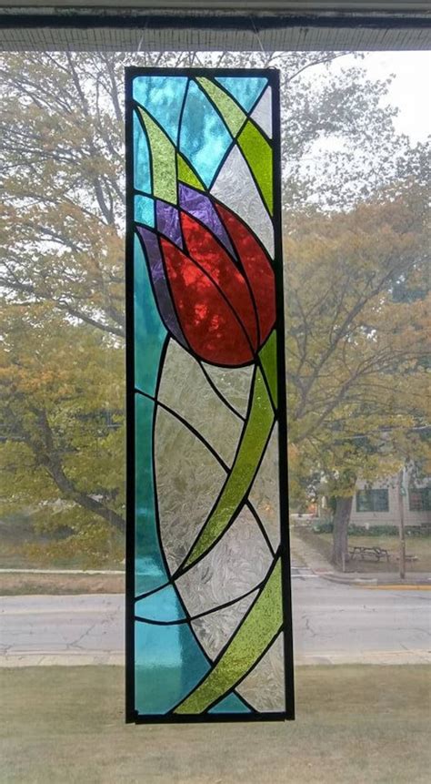 stained glass tulip window panel art deco tiffany glass