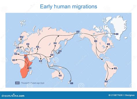 Early Human Migrations. Map of the Spread of Humans Around the World ...