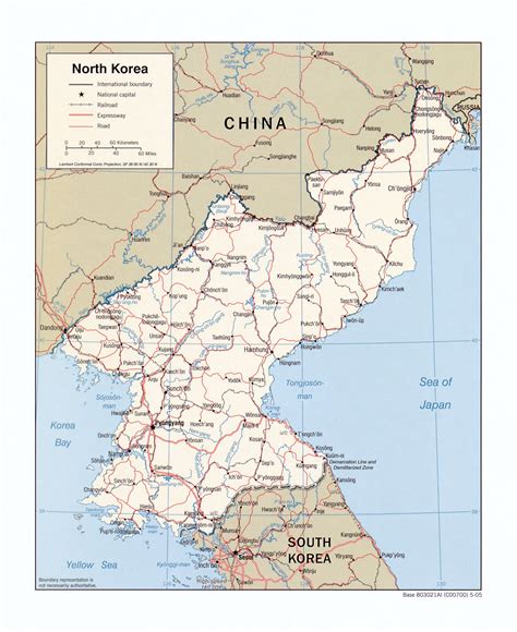 Large detailed political map of North Korea with roads, railroads and major cities - 2005 ...