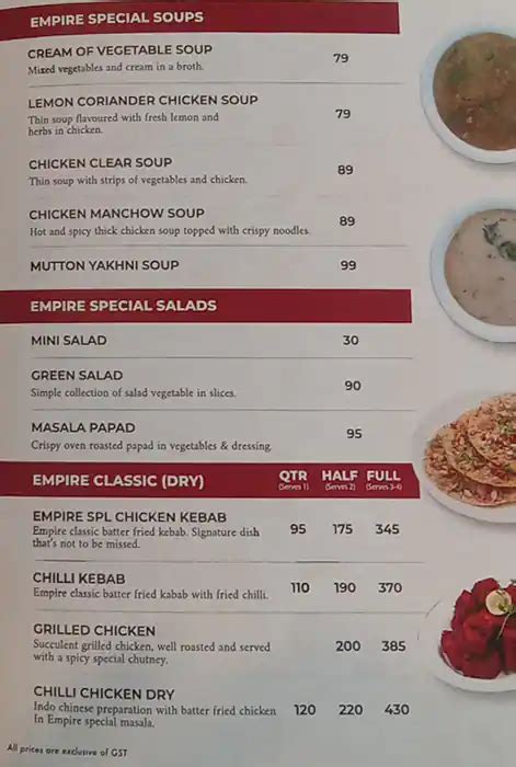 Menu of Empire Restaurant, JP Nagar, Bangalore
