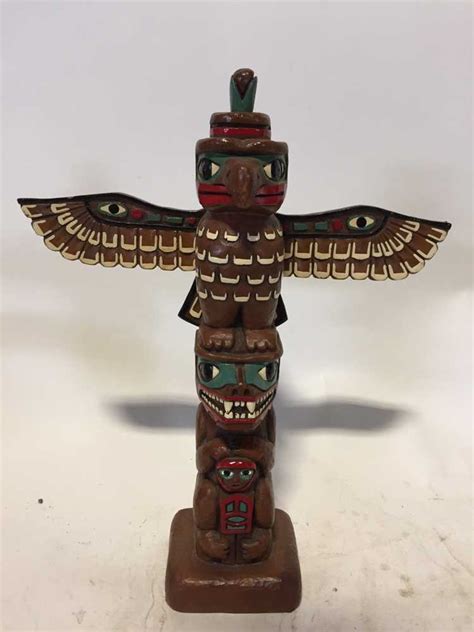 Small Totem Pole Carved Original Thunderbird Totems