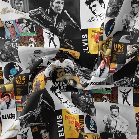 Elvis Presley Photo Collage Fabricblack&whitecolorfulprint - Etsy