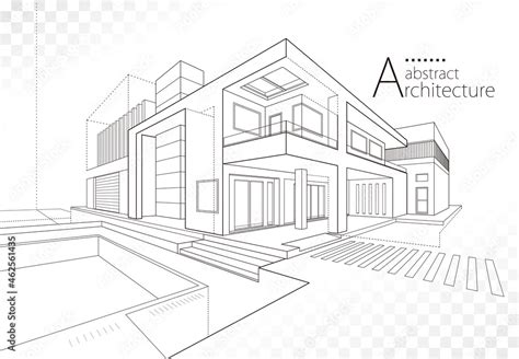 3D illustration linear drawing. Imagination architecture building ...