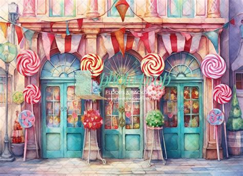 Candy Shop Photography Backdrop Store Window, Street Scene, Shoppe, 2, Two Sweet, Candy, Treats ...