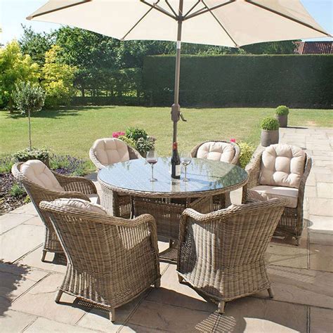 Maze Rattan Natural Winchester 6 Seat Round Dining Set with Rounded ...