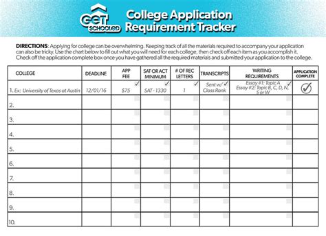 College Application Requirements Tracker