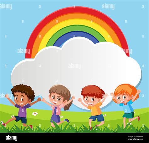 Border template design with many children in background illustration ...