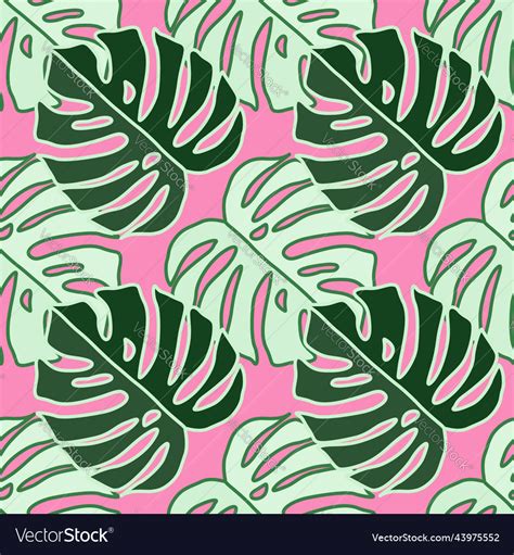 Outline monstera silhouettes seamless pattern Vector Image