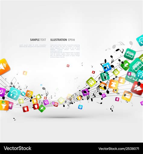 Abstract music background with notes and app icons