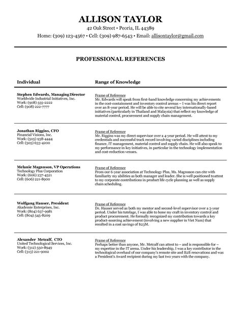 40 Professional Reference Page / Sheet Templates - Template Lab