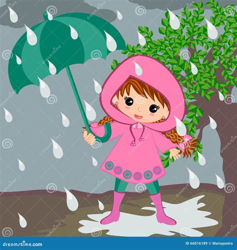 Rainy Day, Girl With Umbrella Vector Cartoon Vector | CartoonDealer.com ...