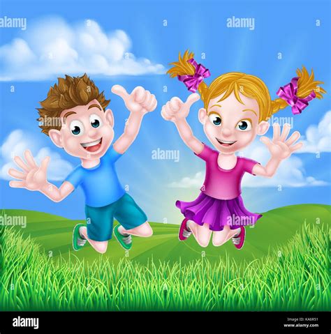Cartoon Kids Jumping for Joy Stock Vector Image & Art - Alamy