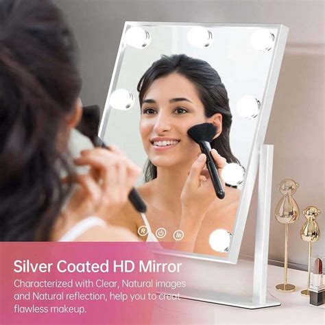 Tabletop Makeup Vanity Mirror With Lights, Lighted Makeup Mirror With 9 Dimmable Bulbs And 3 ...
