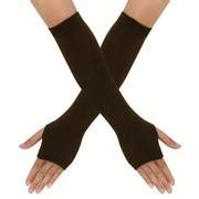 Long Coldproof Warm Gloves Solid Color Fingerless Decorative - Temu