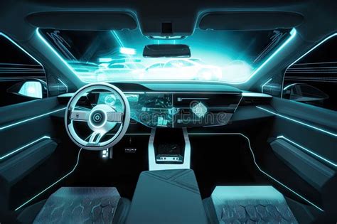 Futuristic Car Interior with Touchscreens, Hologram Display, and ...