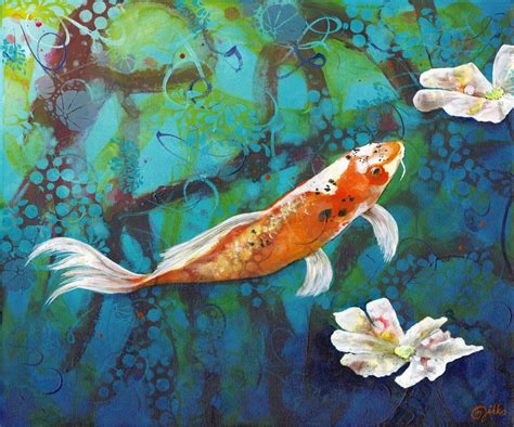 Koi Fish Original Art Print Japanese Koi Pond Art Swimming Carp Wall Art Japanese Themed Decor ...