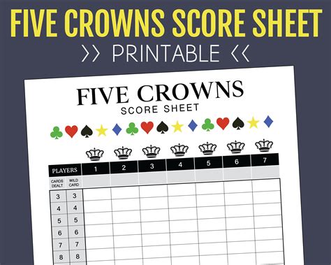 Five Crowns Score Sheet, Printable Score Sheet, Digital, Instant Download, 5 Crowns, Printable ...