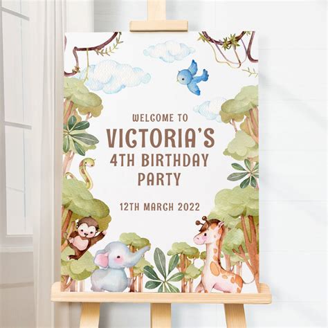 Personalised Jungle Animals Birthday Party Welcome Sign By Love Lumi Ltd