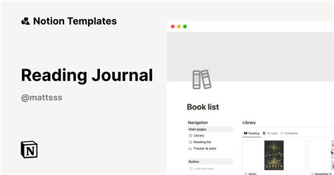 Reading Journal Template by Mattsss | Notion Marketplace