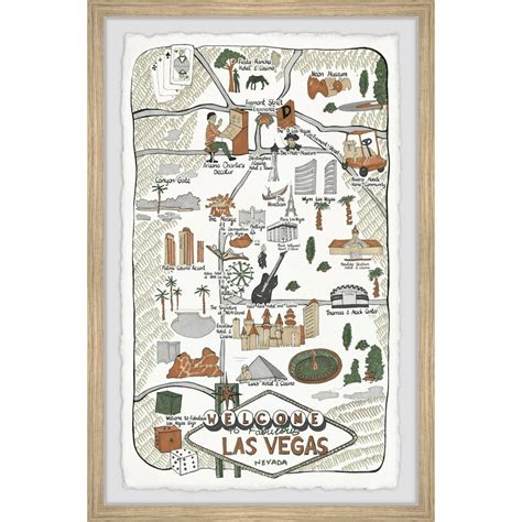 Marmont Hill Illustrated Map of Las Vegas Strip Framed Wall Art ...