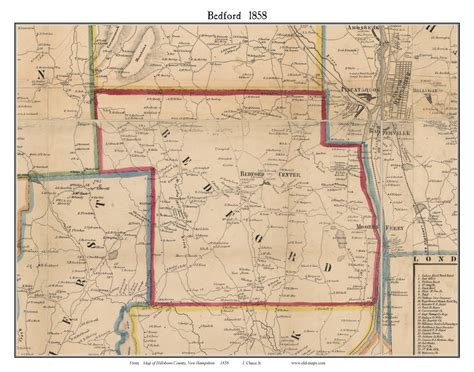 Bedford, New Hampshire 1858 Old Town Map Custom Print - Hillsboro Co ...