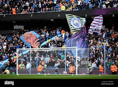 Manchester, UK. 15th Apr, 2023. Manchester City flags during the ...