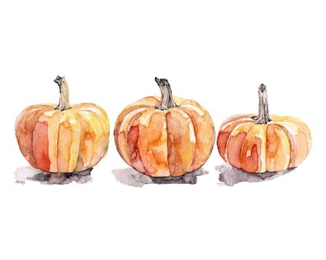 Watercolor Pumpkins Print Painting TitledThree