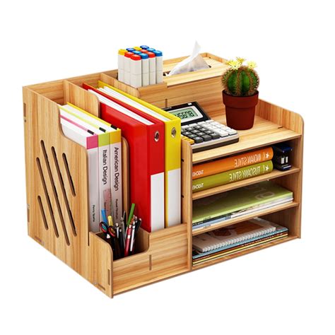 Wooden Desktop Organizer Light Weight Office Supplies Books Holder ...