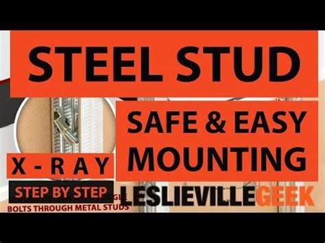 an orange sign that says steel stud safe and easy mounting step by step with images of various ...