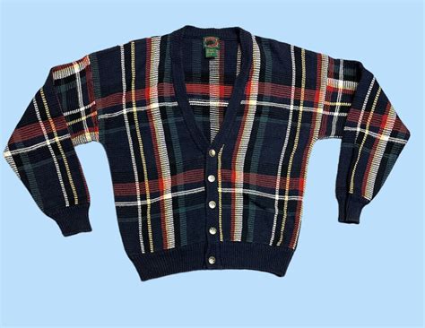 Vintage Boston Traders Plaid Cardigan Sweater Mens Si… - Gem