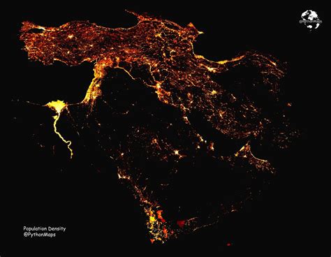 Population density of the Middle East. by... - Maps on the Web