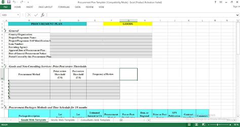 Procurement Plan Excel Template