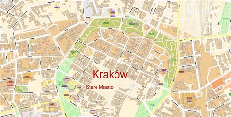 Krakow Poland Map Vector Exact City Plan High Detailed Street Map editable Adobe Illustrator in ...